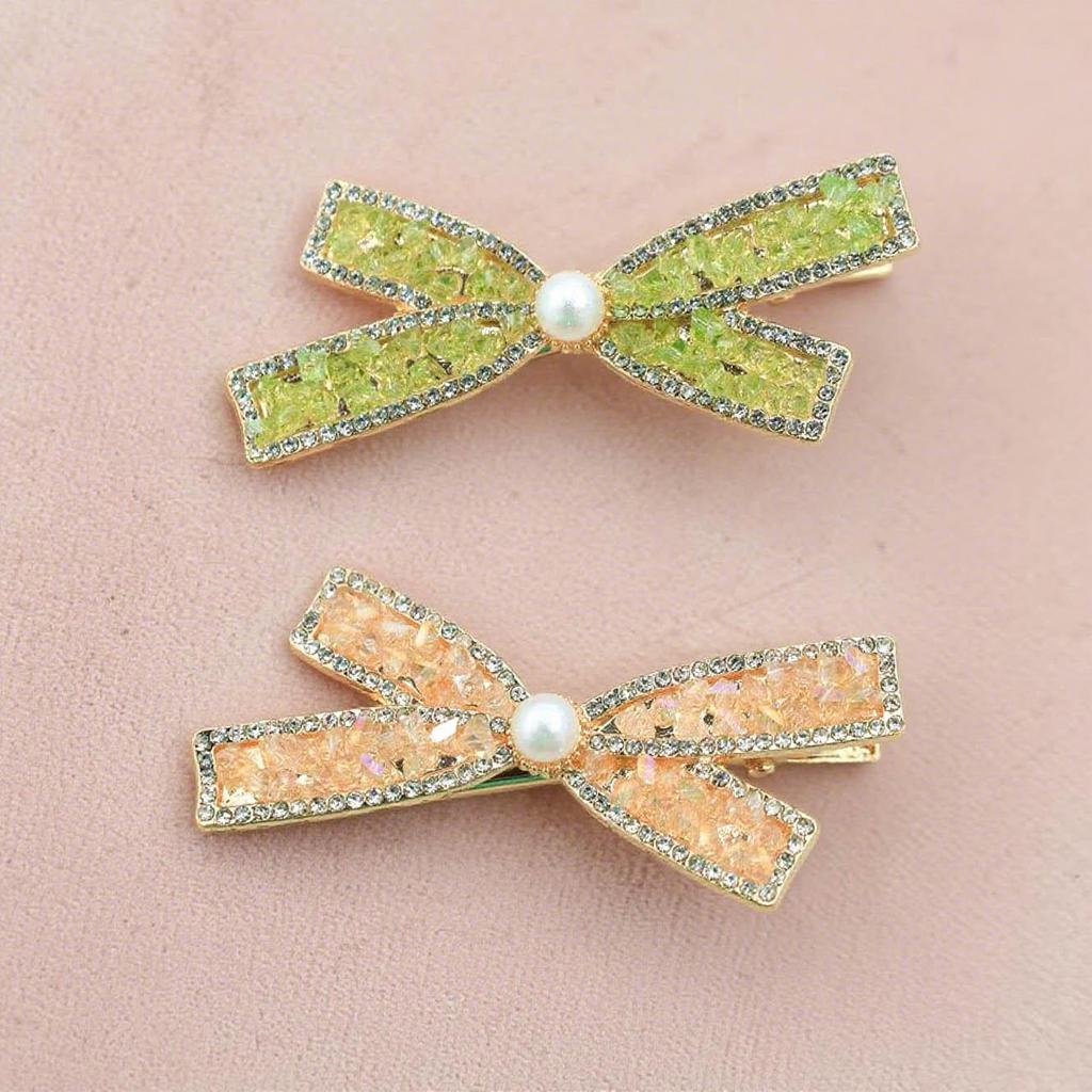 Luxury Crystal Bow Hairpin – Elegant Duckbill Clip for Women