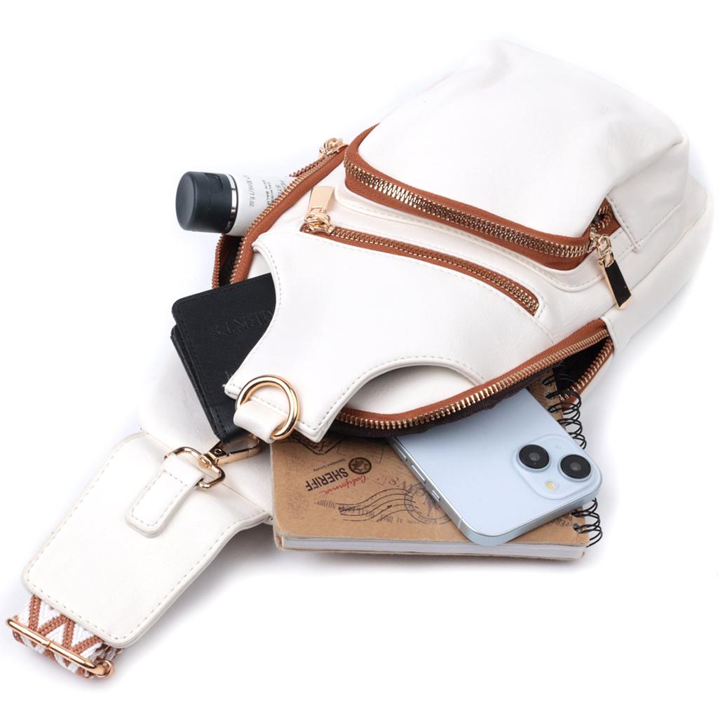 Comfortable Women's Sling Bag Over the Shoulder Made of Eco-leather VINTAGE Bag 22752 White