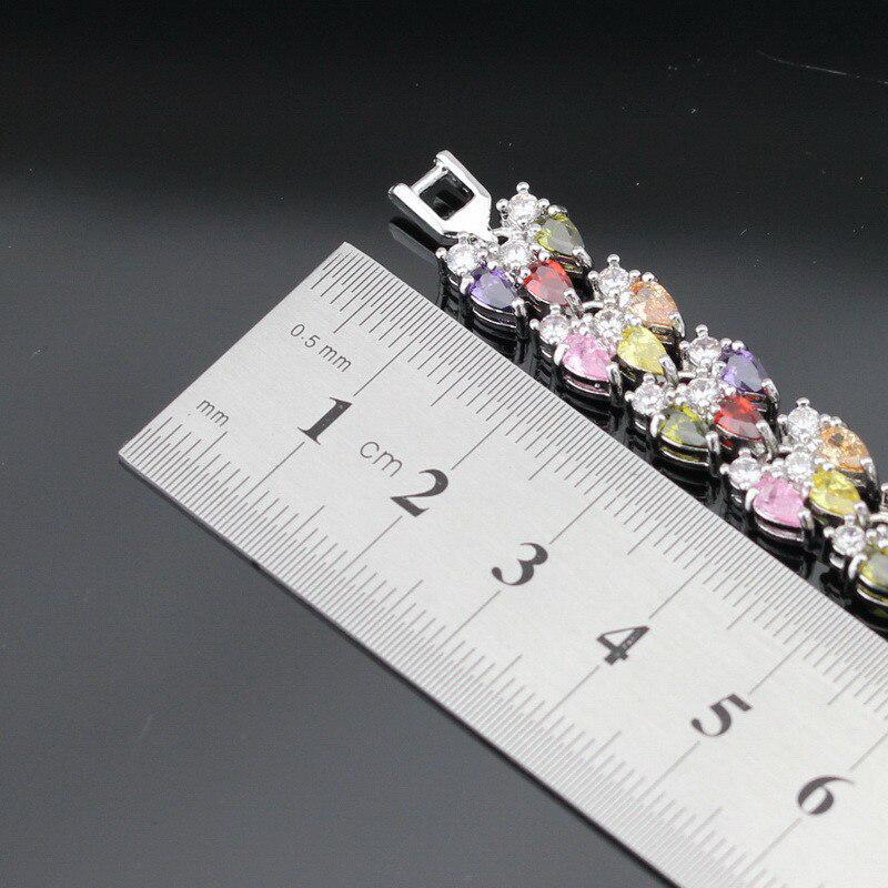 WPAITKYSVanndråpe Sølvfarge Link Chain Armbånd For Kvinner Blå Zircon smykker