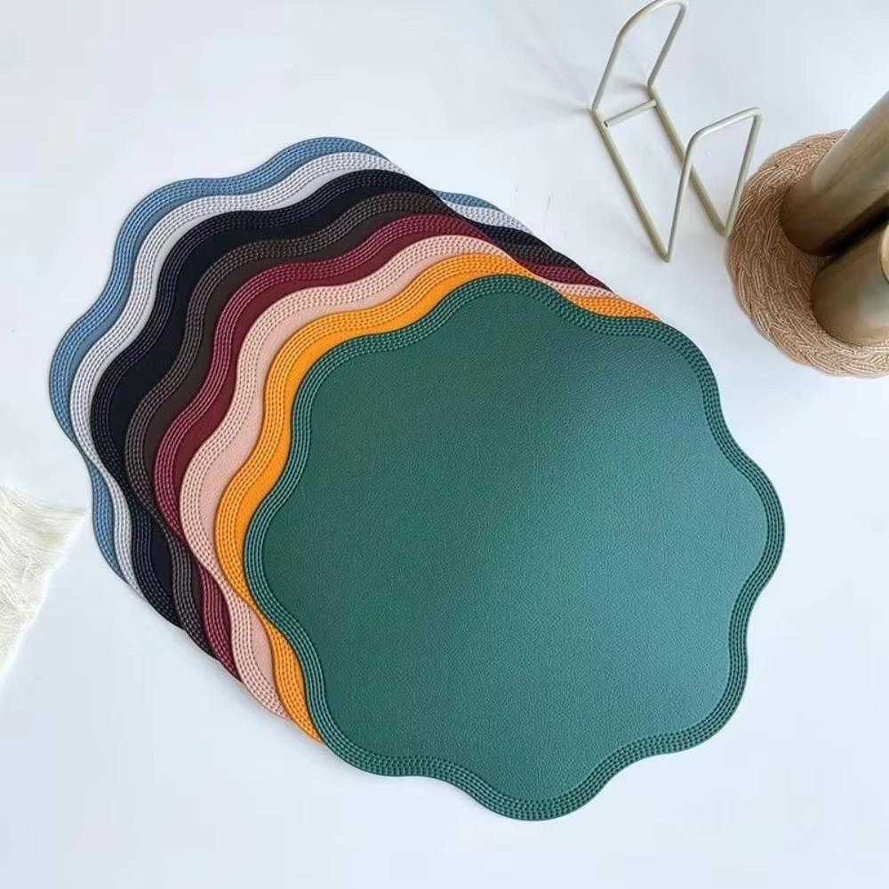 Artificial Leather Leather Placemats Solid Color Flower Shaped Heat-Resistant Placemats Waterproof Tableware Mat