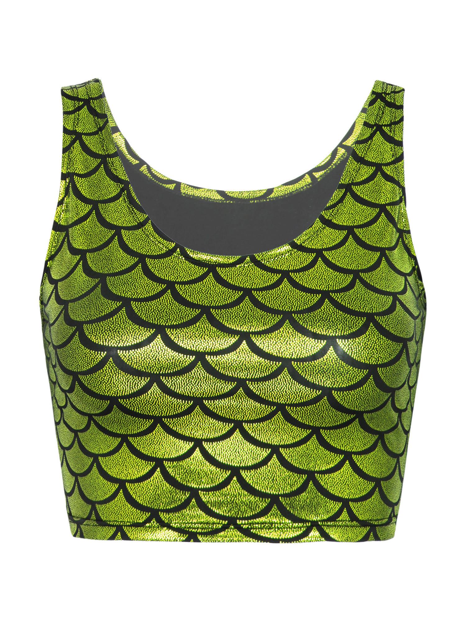 

Женская блестящая майка Rave Festival в масштабе русалки для тренажерного зала, фитнеса, спортивного укороченного топа One Size светло-зеленый