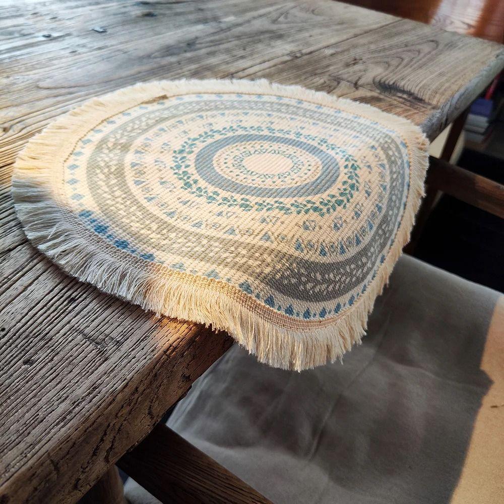 Round Dining Table Mat Retro Coaster Cotton Pad Bohemian Placemats  Wedding Table Decor