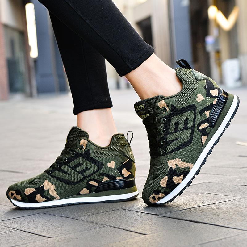 Fashion New Women's Shoes Breathable Summer Thick Sole Sneakers Breathable Height Increasing Camouflage Lace Up Casual Single Shoe