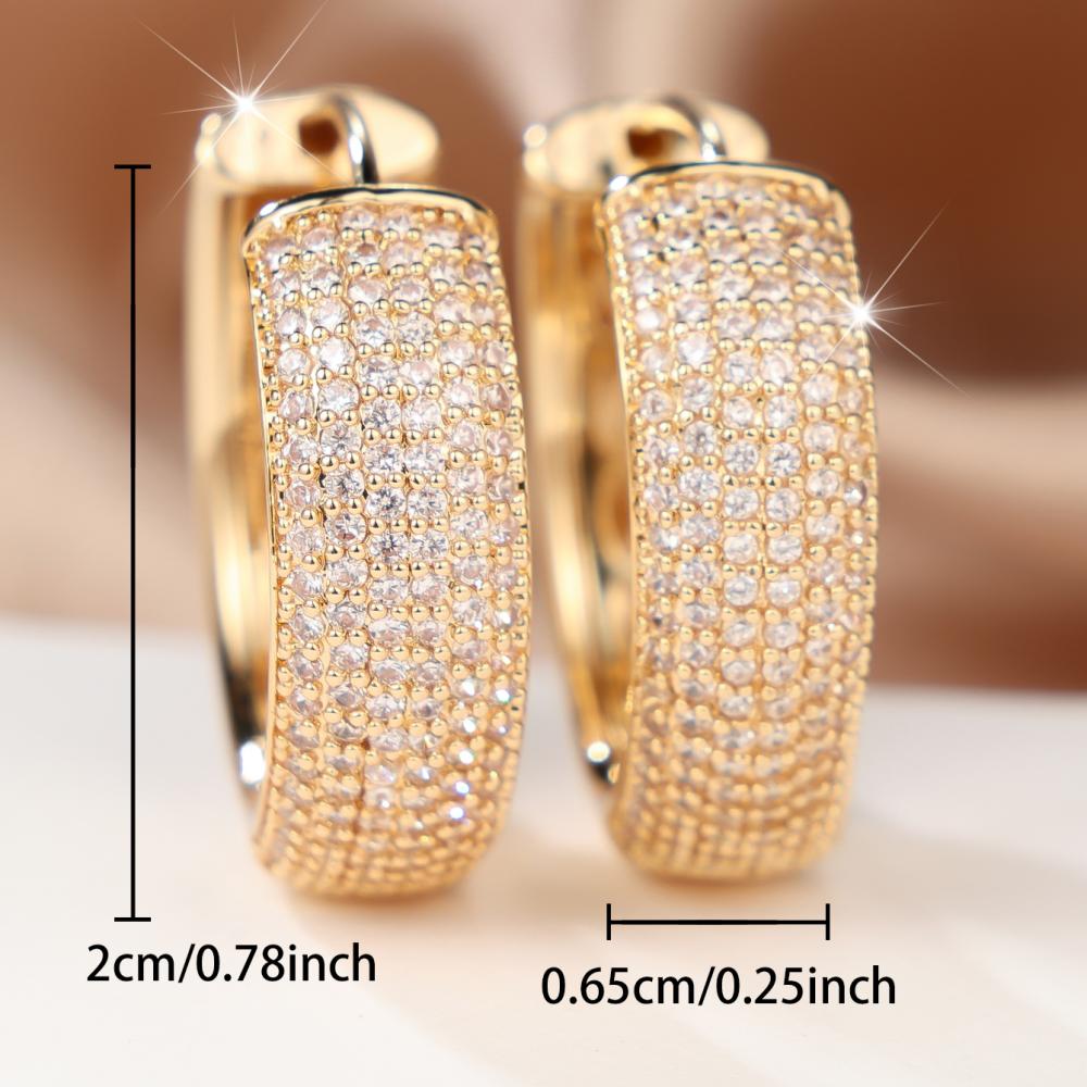 Luxury Gold Color Paved Zircon Huggie Earrings for Women Daily Wear and Party