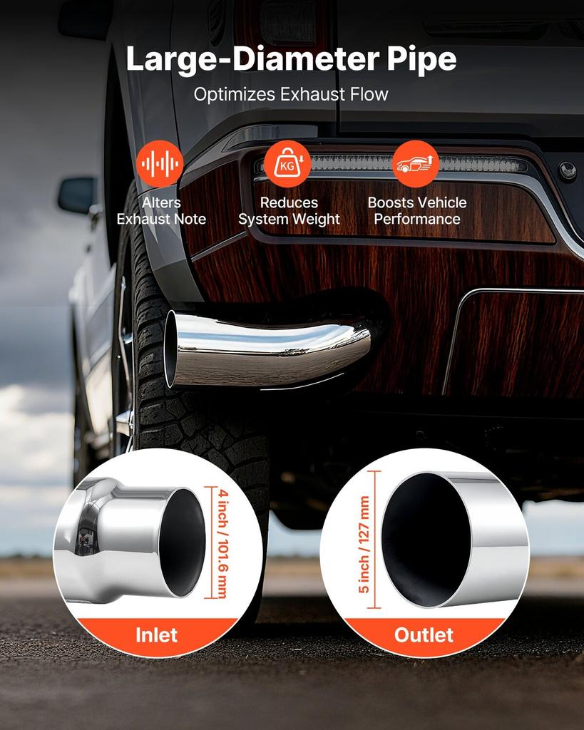 Elbow Exhaust Tip, 101.6mm Inlet, 127mm Outlet, 584mm Overall Length, Chrome Turn Down Exhaust Tip with Clamp for Truck, Sedan, Sports Car, SUV,