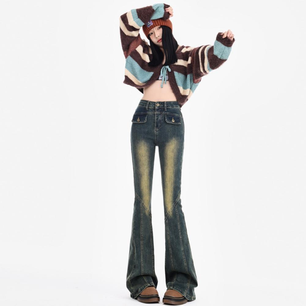 

American retro sexy babes horseshoe high waist elastic versatile micro-pull slim casual jeans ins tide XL