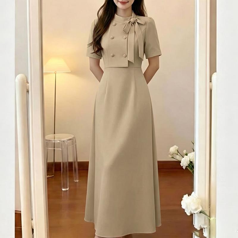 ZANZEA Women Casual Round Neck Solid Color Short Sleeve Elegant Dress