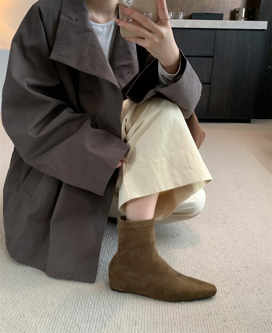 

Темпераментные замшевые модные ботильоны с квадратным носком, женская мода, универсальные, с задней молнией, тонкие ботильоны, французские маленькие ботильоны до щиколотки, с внутренним увеличением высоты 39 хаки