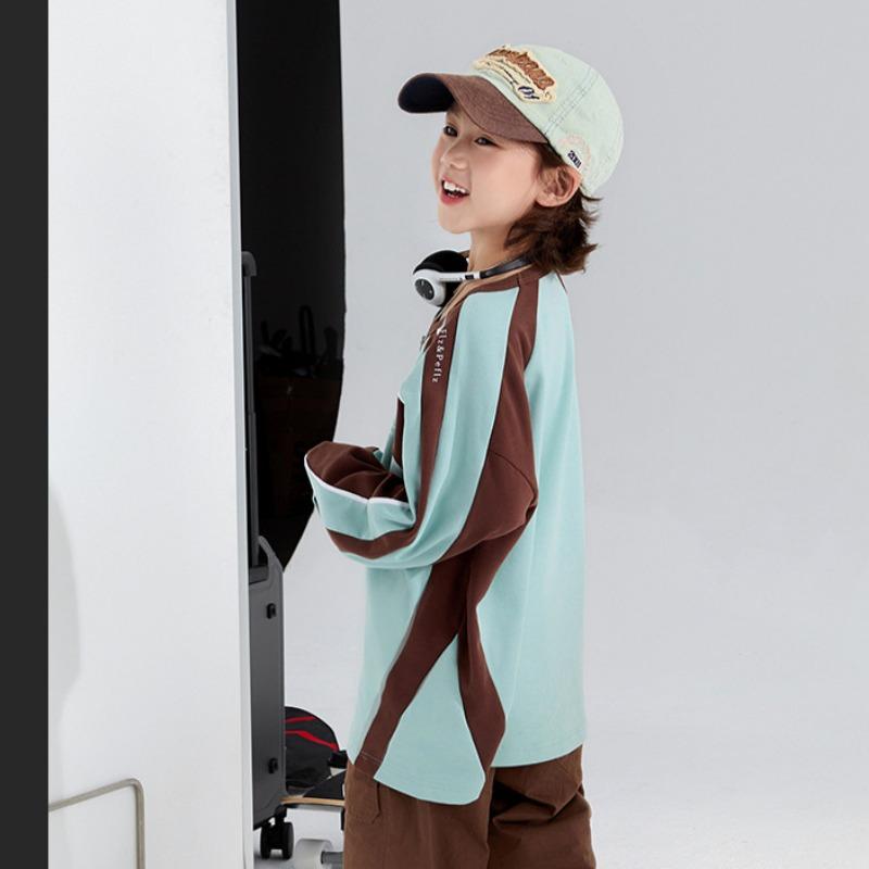 Frühling und Herbst Neue Kinderkleidung Retro Kontrastfarben Nähte Langarmpullover