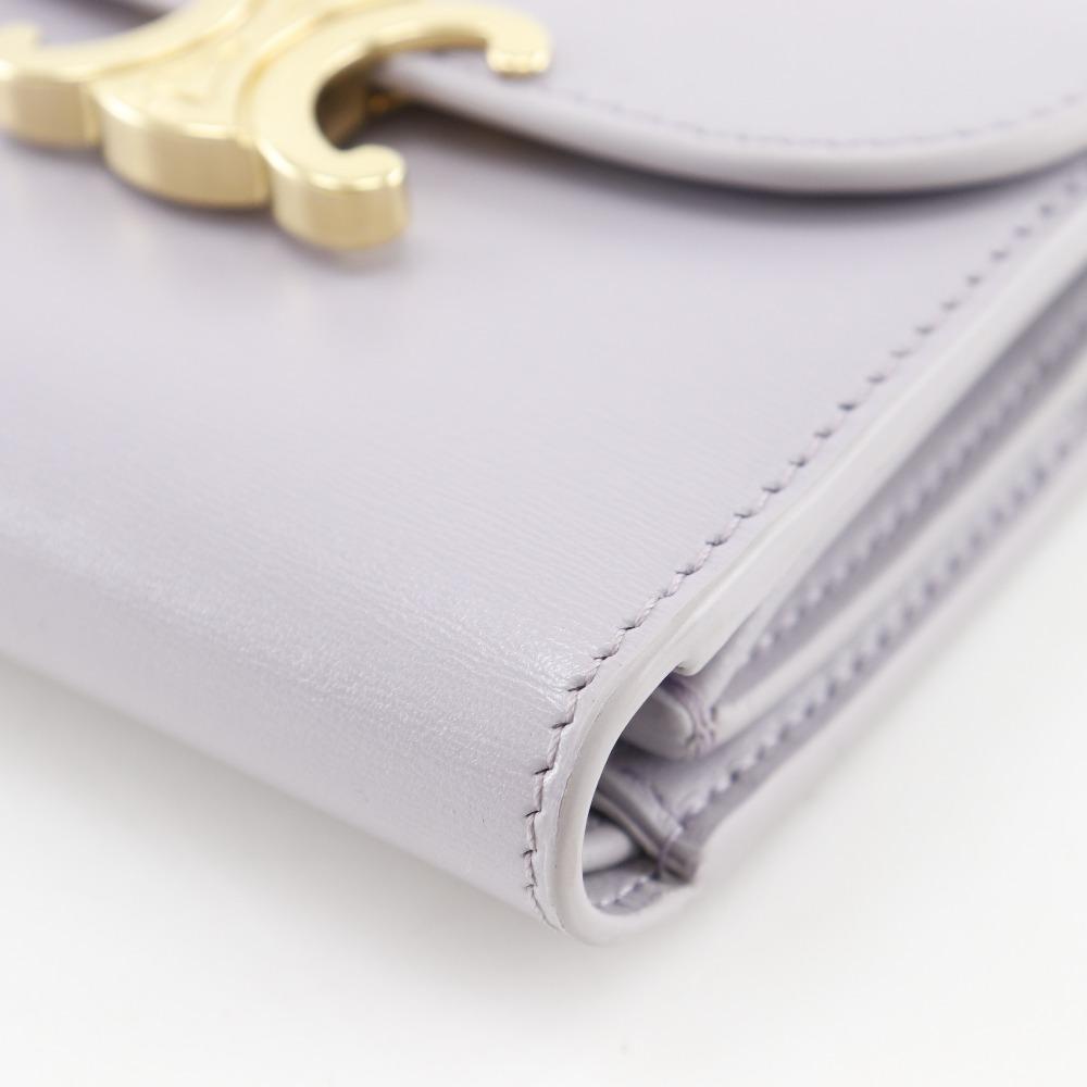 CELINE Triomphe Tri-fold wallet Small flap wallet Compact wallet purple leather Women Used