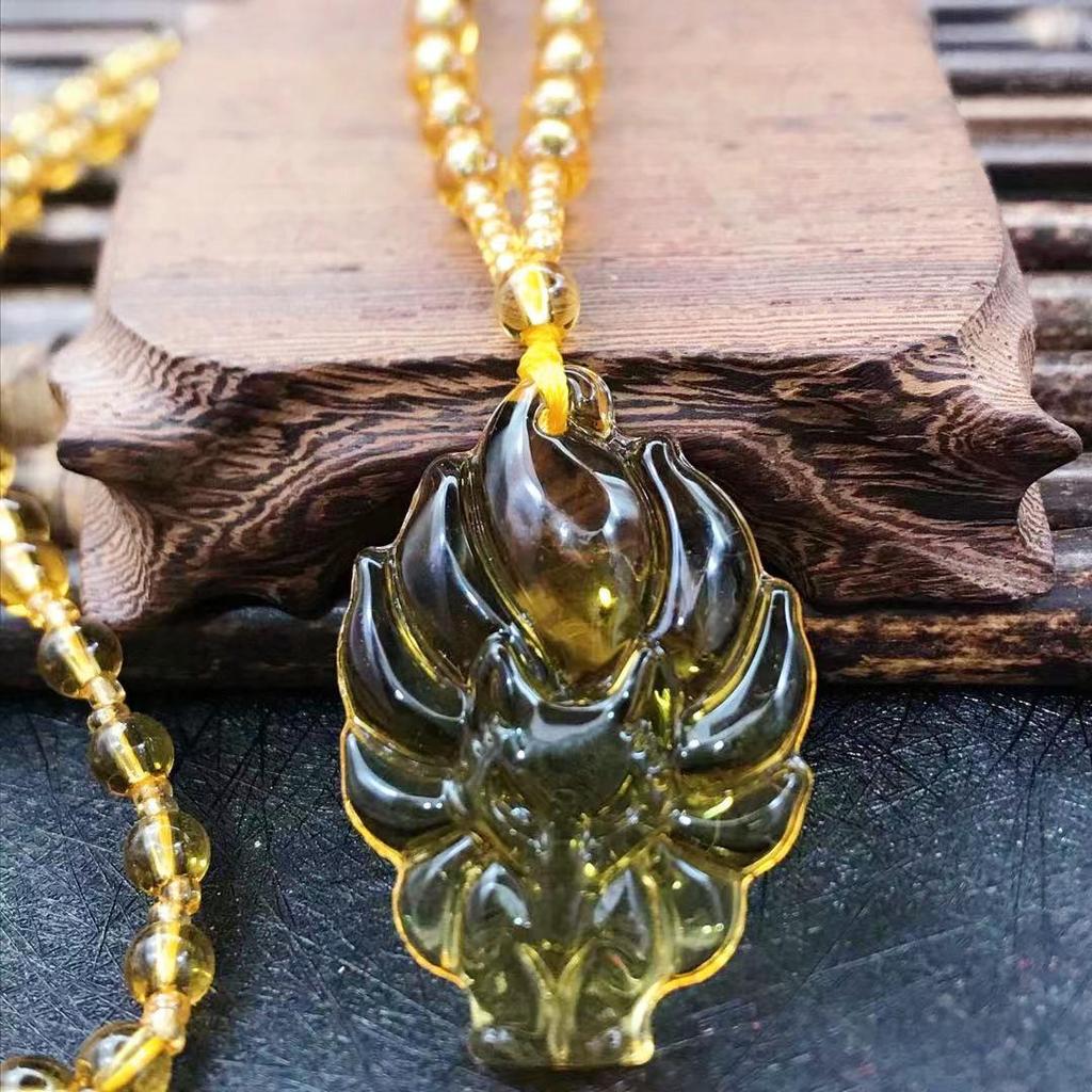Obsidian Nine-Tailed Fox Pendant Necklace for Men and Women