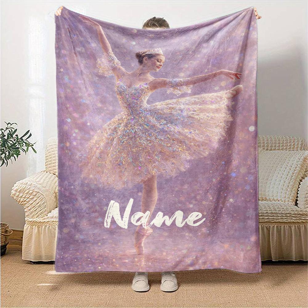 Custom Name Ballet Theme Printed Blanket - Perfect for Couch, Bed, Travel & Outdoor Use | Machine Washable, Cozy & Durable.
