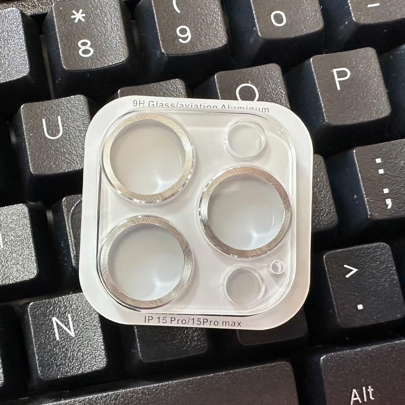 For iPhone 14 15 Pro Max / 14 15 Plus Rear Camera Lens Tempered Glass + Metal Protector Ring