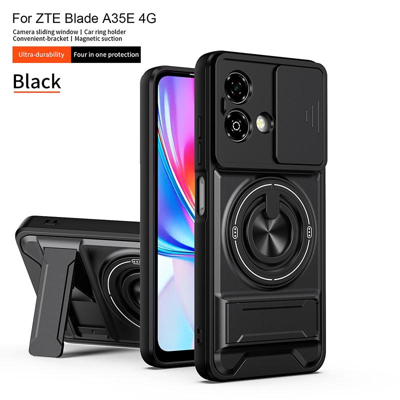 

Phone Case for ZTE Blade A35E 4G Slide Camera Cover , Built-in Ring Stand and Folding Stand for ZTE Blade A35E 4G чёрный