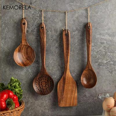 1 Pièce Thaïlande Teck Cuillère de Cuisine Bois Naturel Ustensile de Table de Cuisine Outil Louche Spatule Passoire à Riz Écumoire à Soupe Cuillère Ustensiles