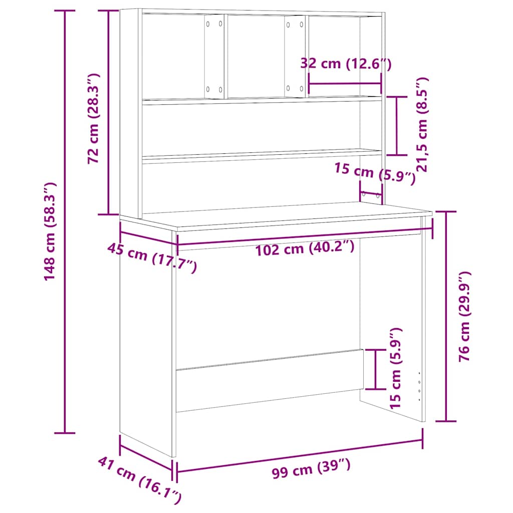 Desk with Shelves Black Oak Effect 102 x 45 x 148 cm