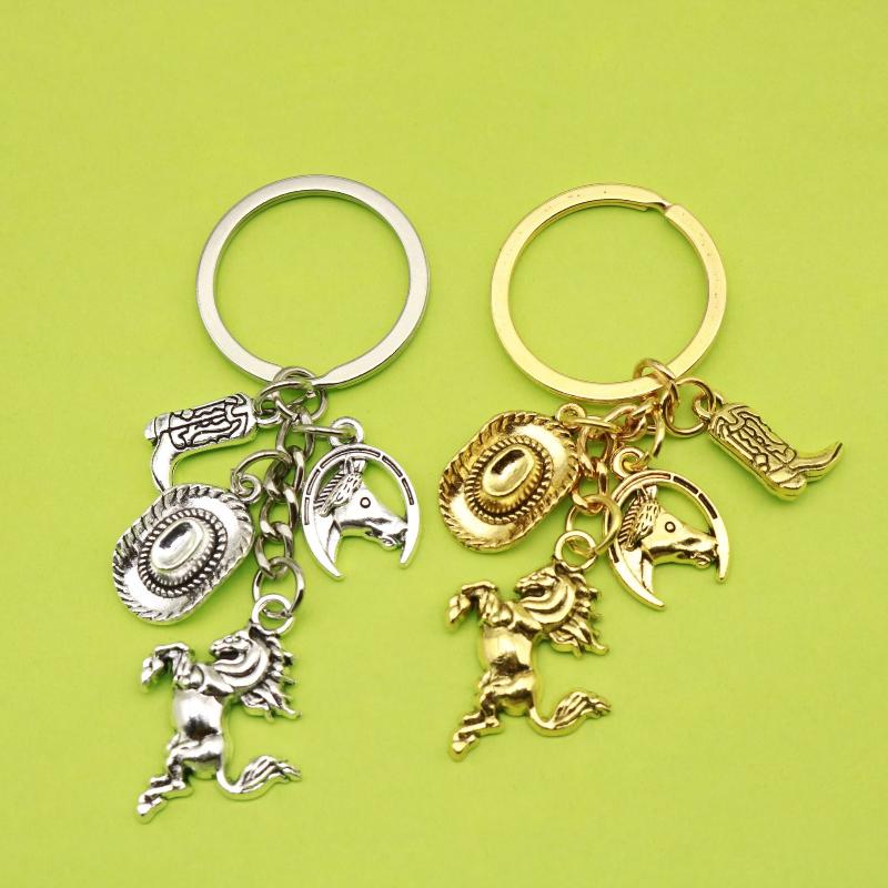 1Pc Sporty Western Cowboy Hat Boots Horse Keychain Men'S Key Chain Bag Pendant Charm Key Ring