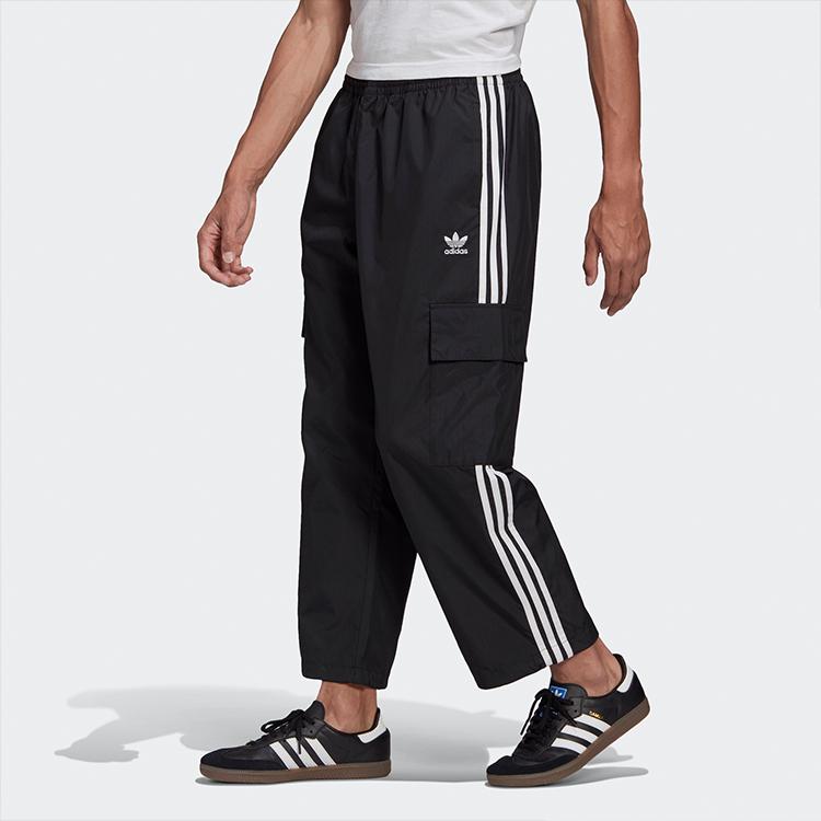 Adidas Originals Calças Cargo Tecidas Respiráveis de Corrida 3-Listras Tamanho Internacional Estação Outono Masculino Parte Inferior Preto GN3449