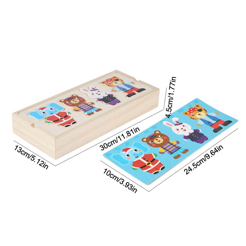 Wooden Dress Up Puzzles Montessori Toys Animal Bear Change Clothes Jigsaw Puzzle Box Matching Games Dressing Kid'S Travel Set