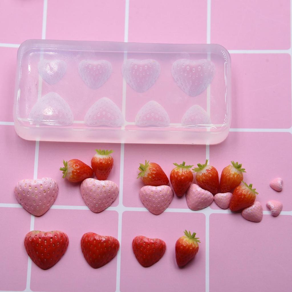 3D Mini Heart Strawberry Silicone Mold for Clay and Food DIY Projects