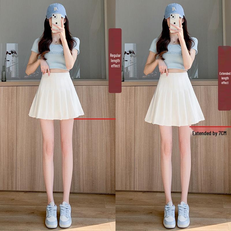 Women's High Waist White Pleated A-line Skirt for Tall Girls, Extra Long, Spring/Autumn 2025, Hip-Wrapping JK Style