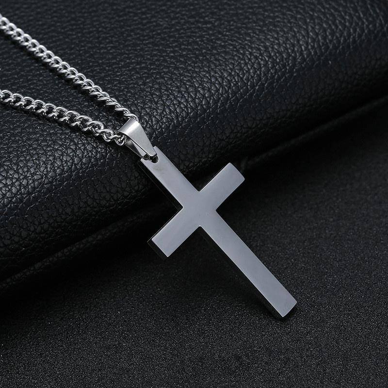 Wu's 2022 New Fashion Cross Pendant Necklace Ladies Mens Stainless Steel Chain Charm Necklace Cool Boys Girls Zircon Gift