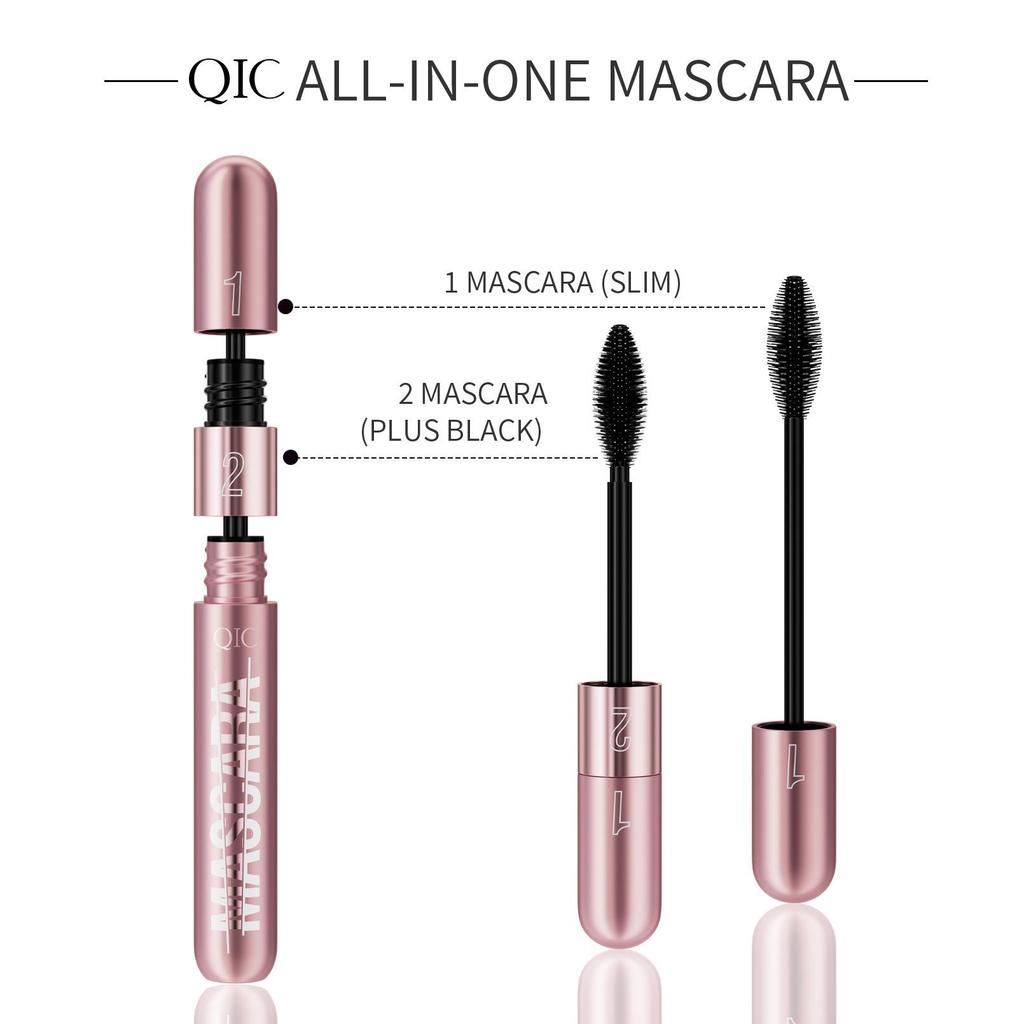 QIC Mascara Waterproof, Sweatproof, Thick, Slender and Non-smudging Double Effect 2 in 1 Mascara