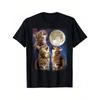 Bohemian T-Shirt für Herren mit einer Katze, die den Mond anheult - Verziert mit orangefarbenen getigerten Katzen und einem sternenklaren Nachthimmel-Design, für eine legere Passform entworfen