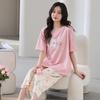 Cotton and silk pajamas women's summer thin round neck short-sleeved cropped pants Korean version Modal soft loose loungewear suit