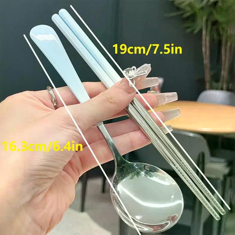 Stainless Steel Portable Cutlery Set Spoon Chopsticks Student Travel Korean Style Portable Cutlery Set With Box Kitchen Supply