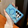 Luxury Metal Lens Stand Magsafe Magnetic Phone Case For Samsung Galaxy S25 S24 Ultra S23 FE Plus S22 Clear Bling Glitter Cover