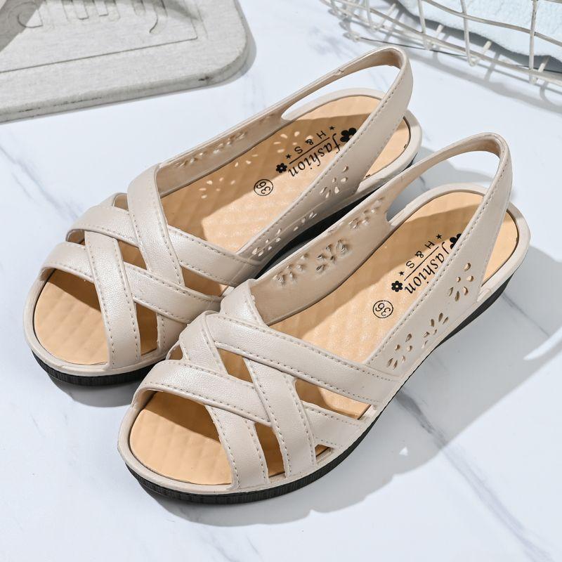 Fashion Soft Sole Non Slip Shallow Mouth Flat Shoes Lightweight Breathable Women Shoes New Women's Summer Hollow Out Wedges Sandals