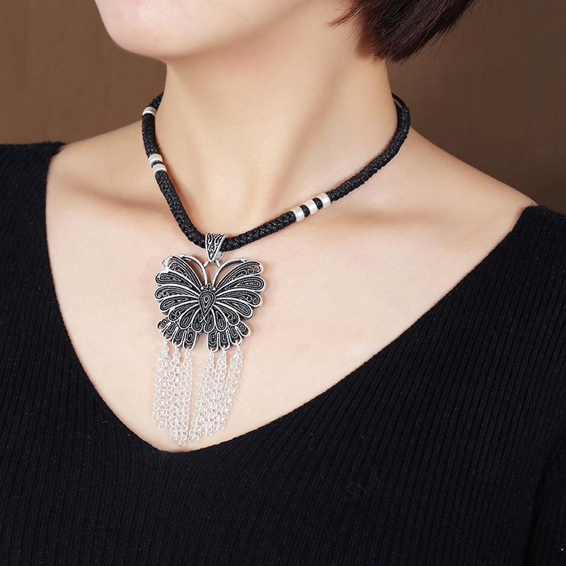 Retro imitation Thai silver short necklace femininity versatile collarbone chain flower fish handwoven jewelry