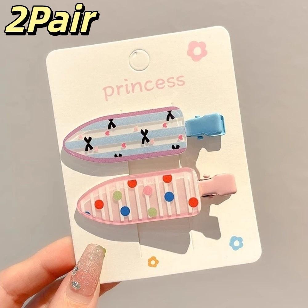 2pair Acrylic Hairpin Plaid Side Bang Hair Pins New Duckbill Barrettes for Women Girls