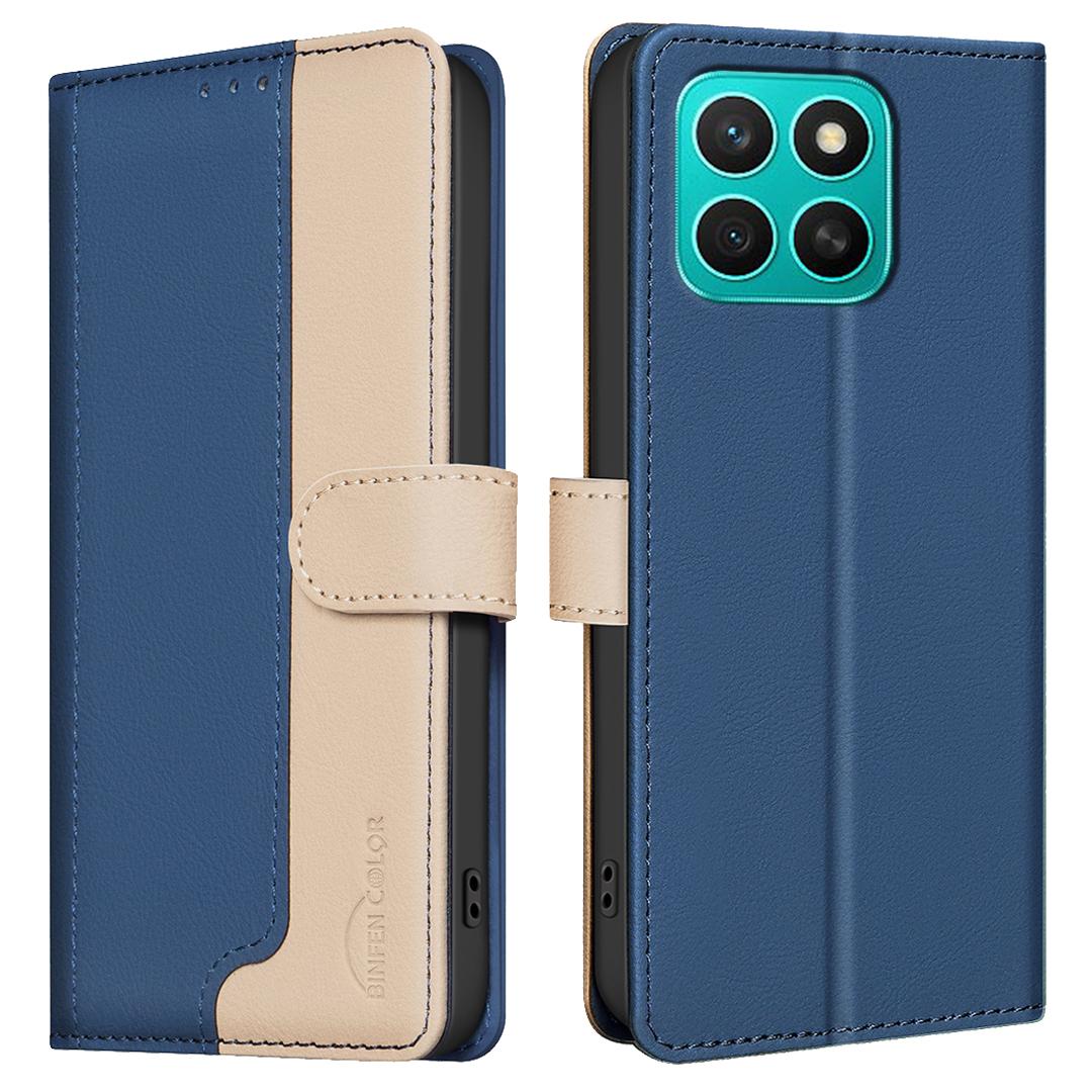 

BINFEN COLOR BF33 For Honor X8c 4G Leather Case Splicing Color RFID Blocking Wallet Stand Phone Cover Blue