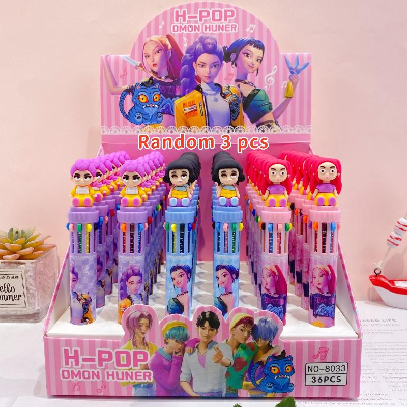 1/3/6/36 ks Kpop Demon Hunters Kreslená 10 barevná kuličková pera Roztomilá stiskací kuličková pera Školní kancelářská psací potřeba Studentský dárek