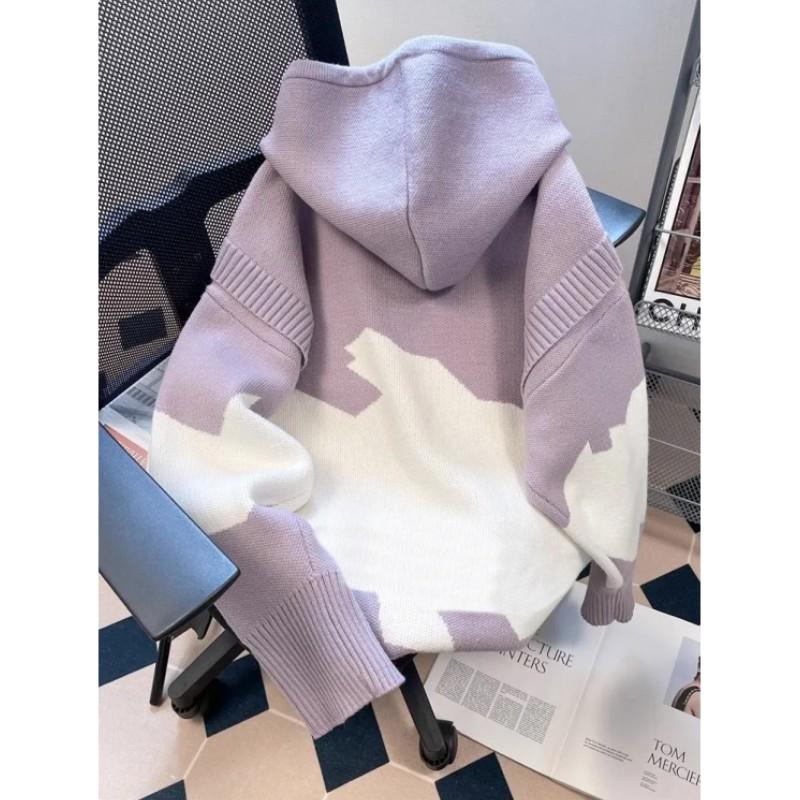 Womens Autumn Hooded Loose Pullover Knitwear Top Design Sweet Sweatshirts