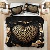 Leopard Print Heart Rose Bedding Set Home Dormitory High-Definition Luxury Vintage Romantic Style Bedding Set Bedroom Decor