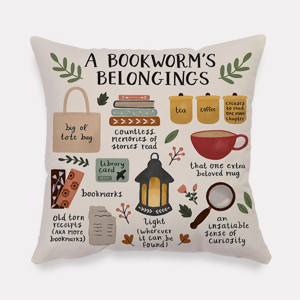 [ Ready Stock Flannel Square Bedside Pillowcase, Pastoral Home Atmosphere Cartoon Anime Pattern Cushion Protective Cover 45x45cm