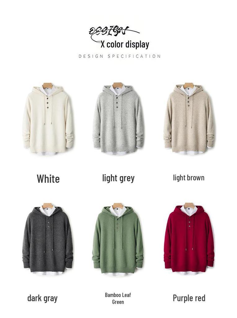 Men's Thick Warm Knit Wool Hoodie - Casual Loose-Fit Sweater for Autumn & Winter