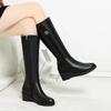 Fashion Wedge Heel Leather Rhinestone Ladies Knee High Shaft Shoes Waterproof Chic and Elegant Y2k Goth Work Gothic Women's Long Boots