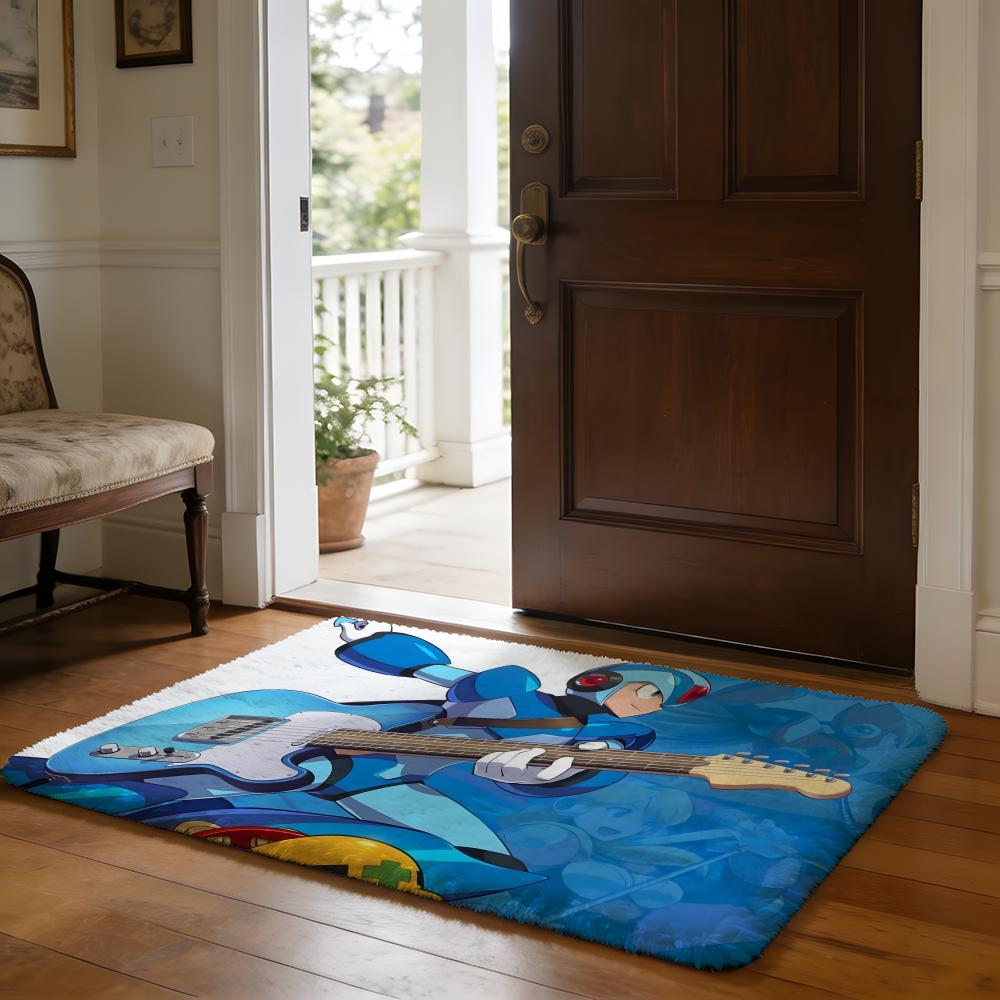 RRockman Mega Man Anime Game Floor Mat Soft Flannel Absorbent Mat Non-Slip Rug Home Bedroom Bathroom