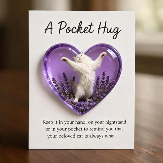 Cat Memorial Pocket Hug with Inspirational Card Emotional Support Love Heart Shaped Cat Pocket Token Decoration Cat Owners Keepsake Gift