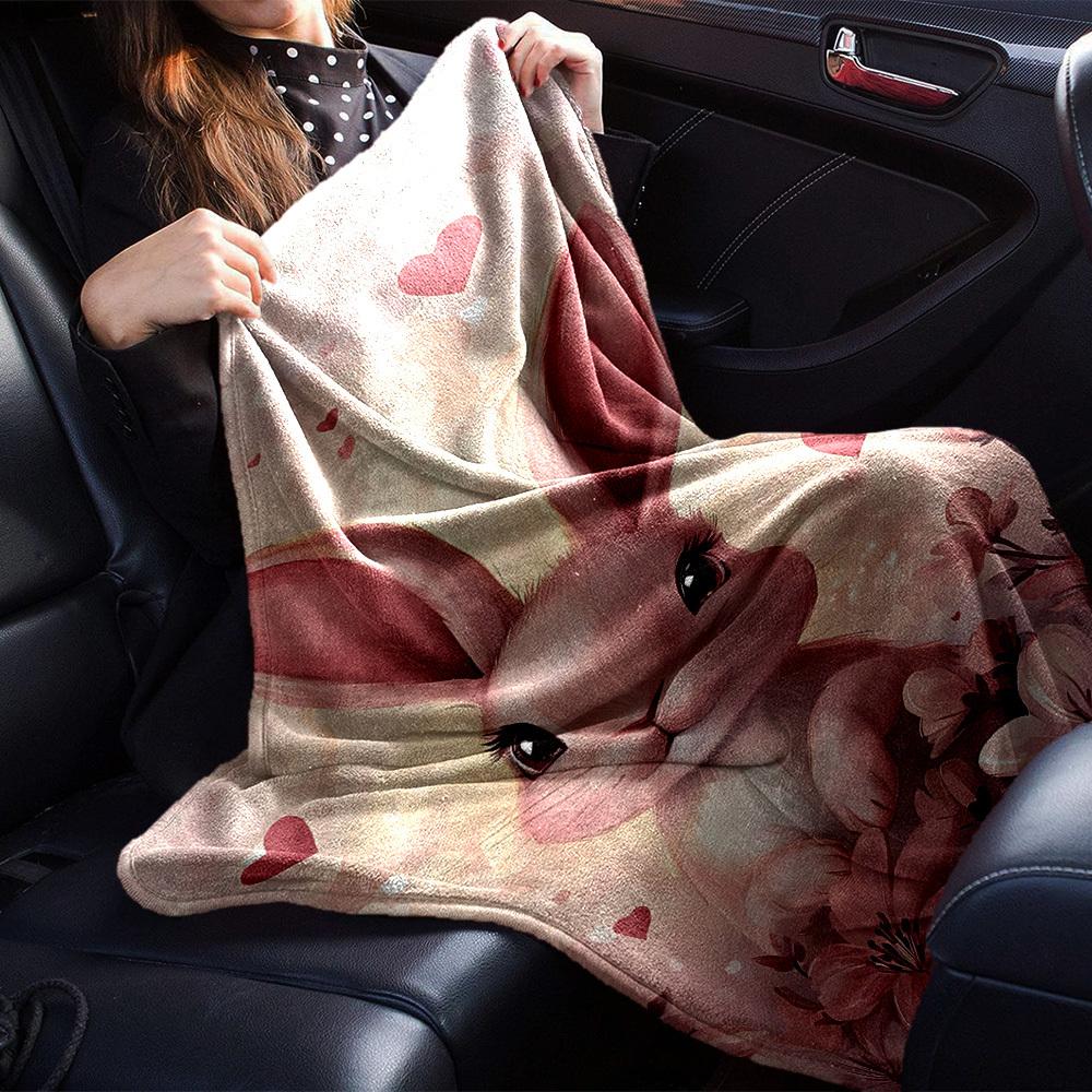 1pc rabbit flowers blanket Lightweight Flannel Throw for Sofa Bed Travel Camping Livingroom Office Couch Chair