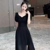 Korean Hepburn-Style Black Slit Dress: Slimming, Waist-Cinching, Comfortable, Sexy for Commuting
