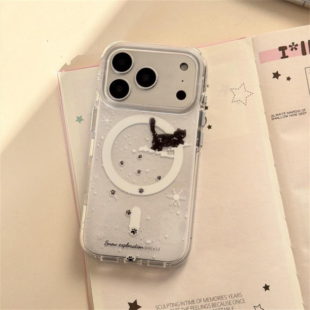 

Kawaii Snowfield Happy Cat Magnetic Phone Case For iPhone 17 Pro 16 15 14 Pro Max Back Cover with Stand For Magsafe Cartoon Case For iPhone 17ProMax