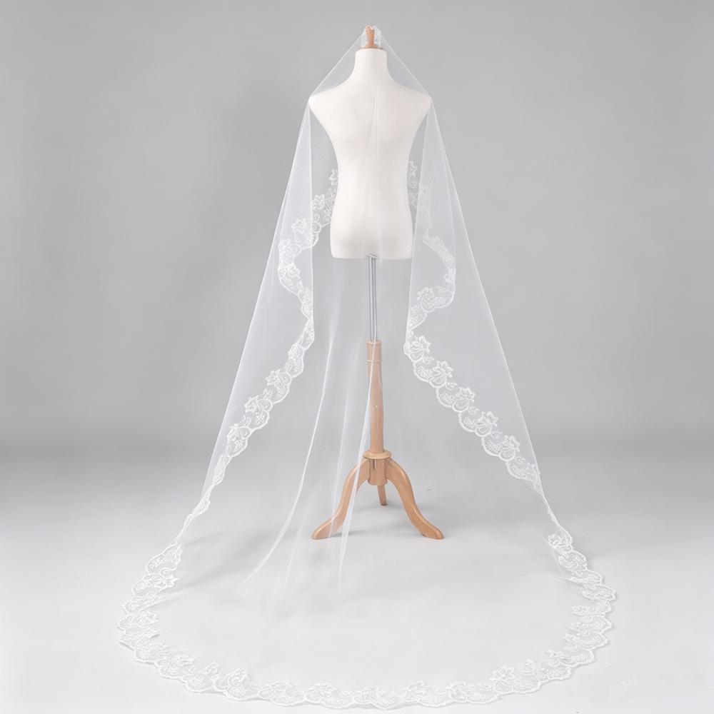 Long White Wedding Veil Elegant Floral Lace Edge Bridal Veils White Wedding Veil Bridal Hair Accessory for Bride Wedding Party