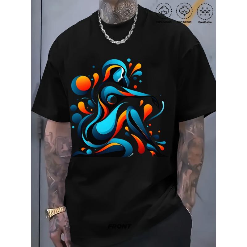

European sizes Men s Never Give Up Graphic Cotton T-Shirt - Casual Crew Neck Short Sleeve with Vibrant Geometric Design XL чорний