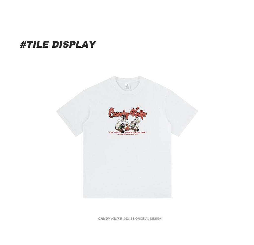 Retro Cartoon Print Short Sleeve Unisex T-Shirt - Pure Cotton, Stylish Summer Fashion