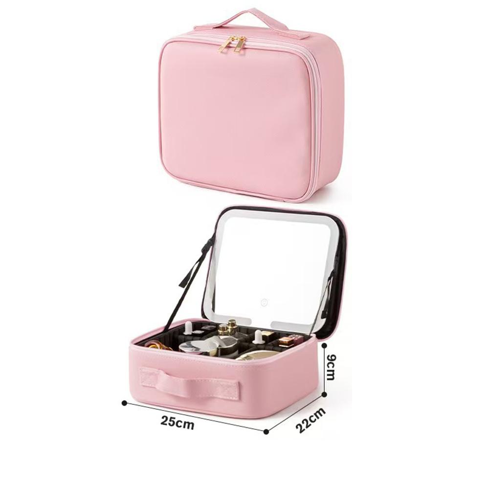 

Travel Storage Box Waterproof Cosmetic Bag Women Makeup Bag Suitcase Portable Storage Bag with Adjustable Dividers with Light рожевий